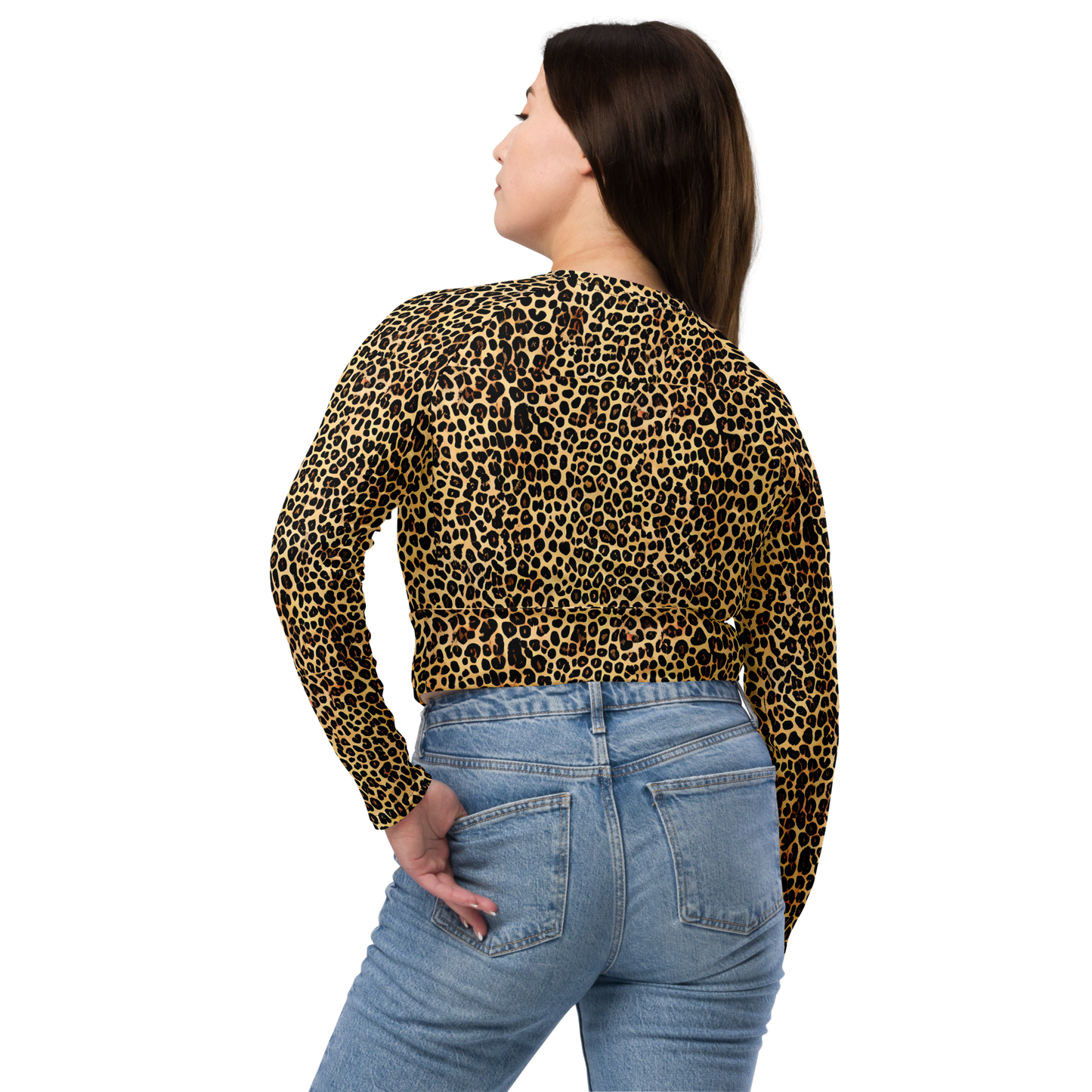 Long Sleeve Crop Top - Cheetah Mosaic