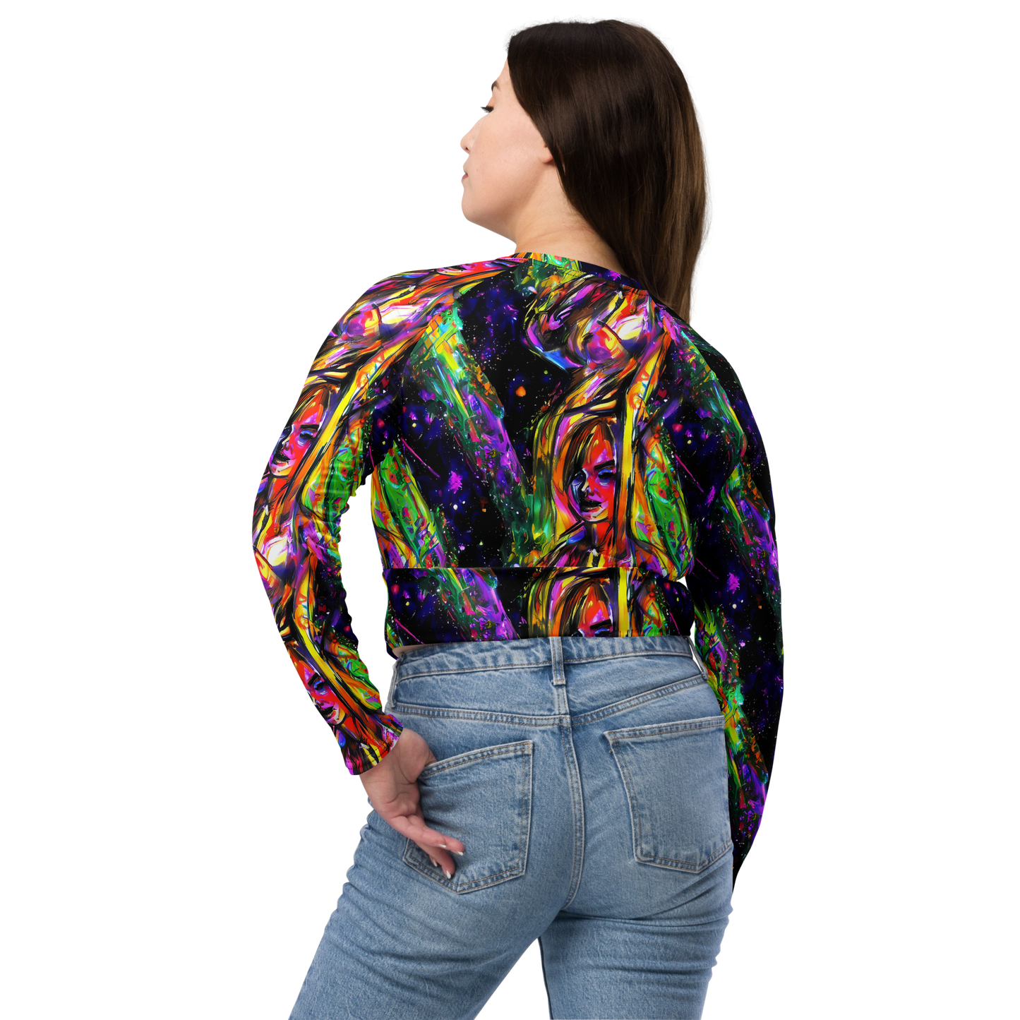 Long Sleeve Crop Top - Galactic Flamenco