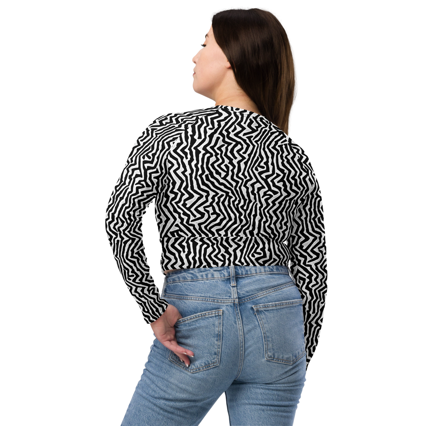 Long Sleeve Crop Top - Static Swirl