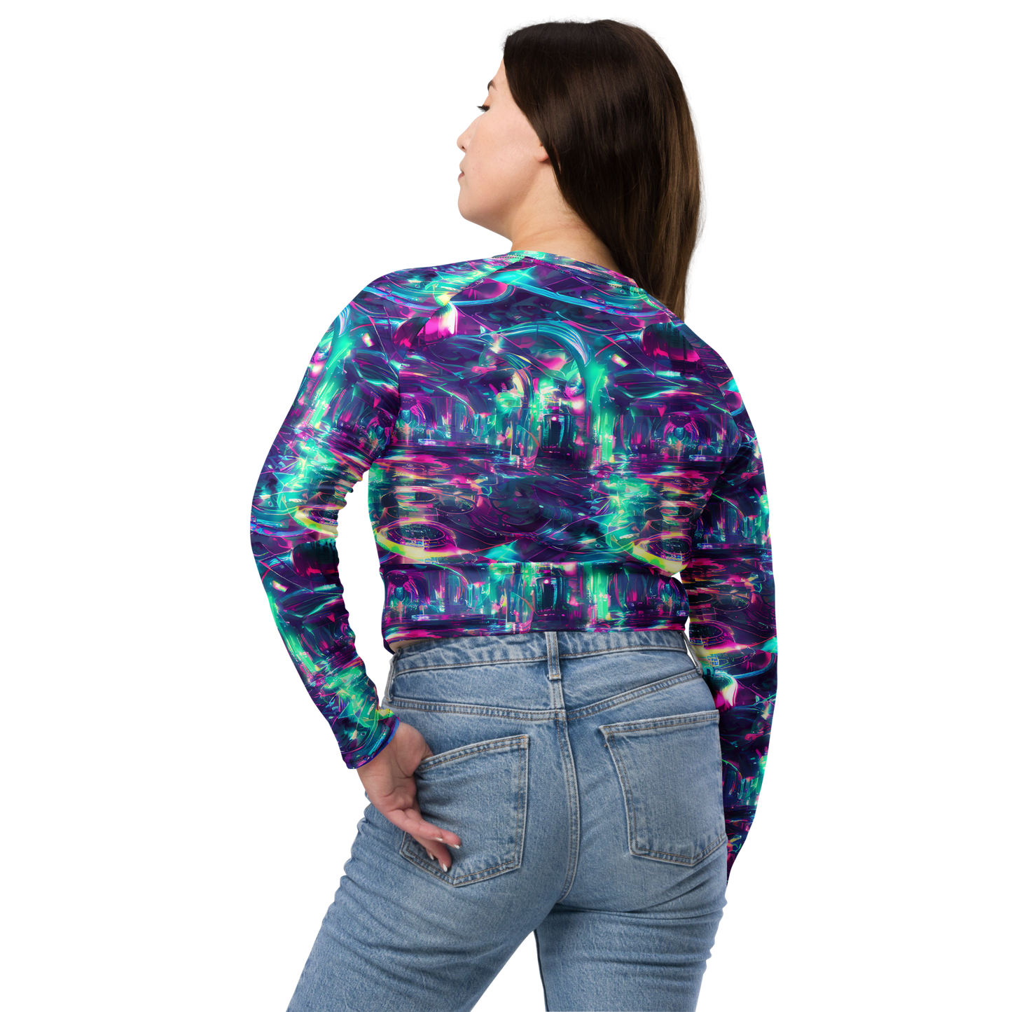 Long Sleeve Crop Top - Synthwave Surge