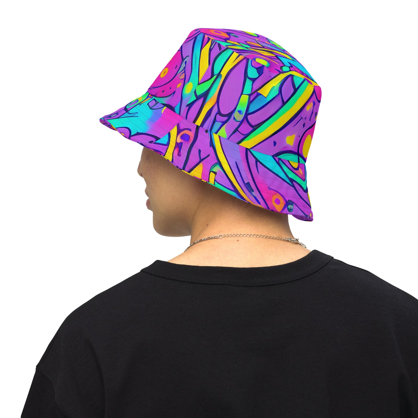 Reversible Bucket Hat - Neon Galaxy Whirl