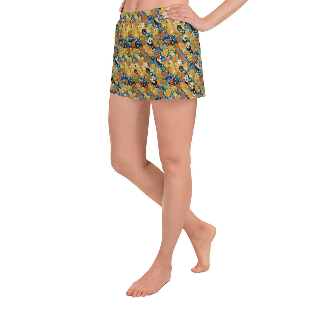 Women’s Athletic Shorts - Whimsical Feline Dance