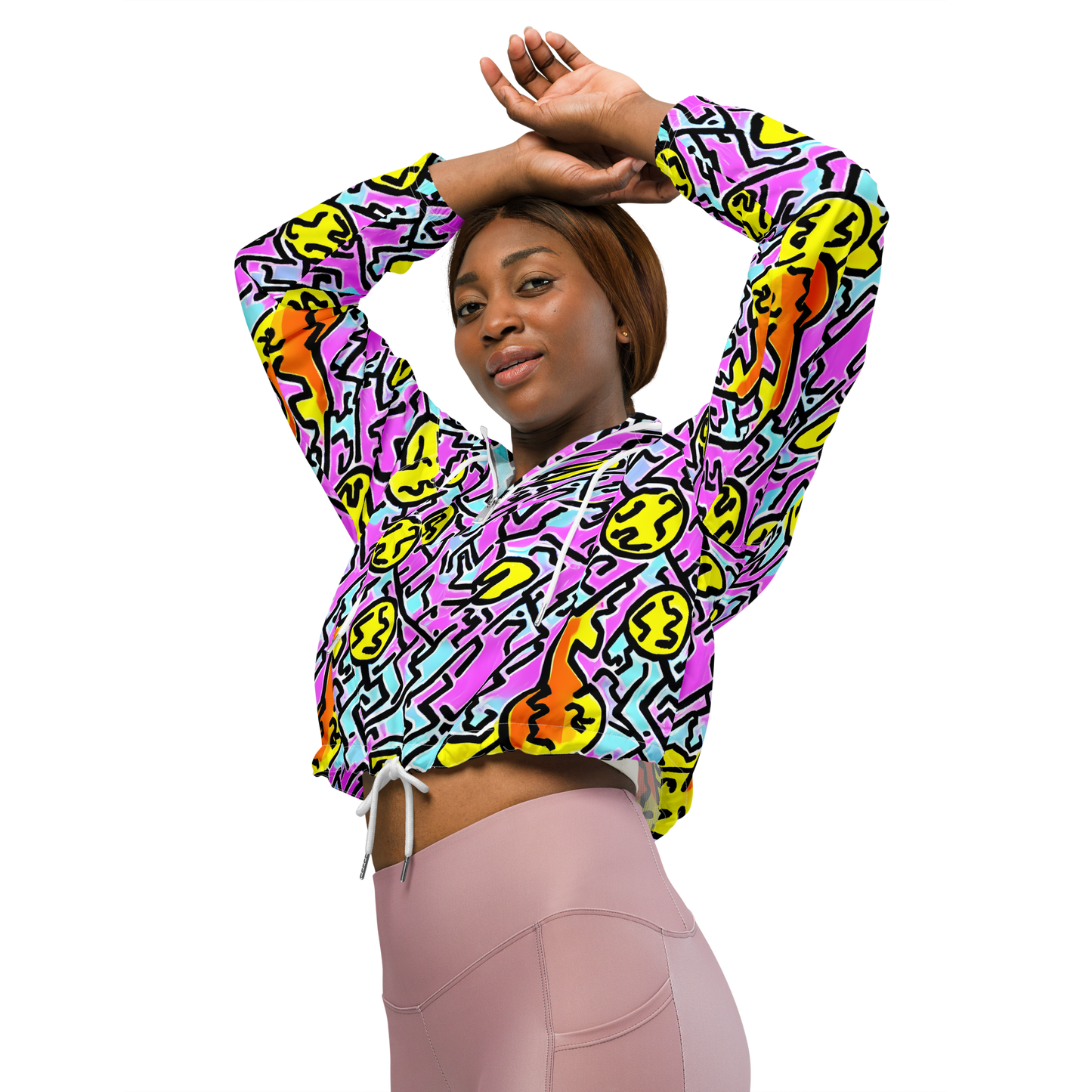 Women's Cropped Windbreaker - Punk Doodles
