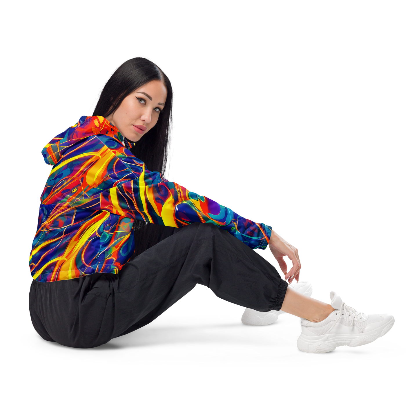 Women's Cropped Windbreaker - Abstract Blaze