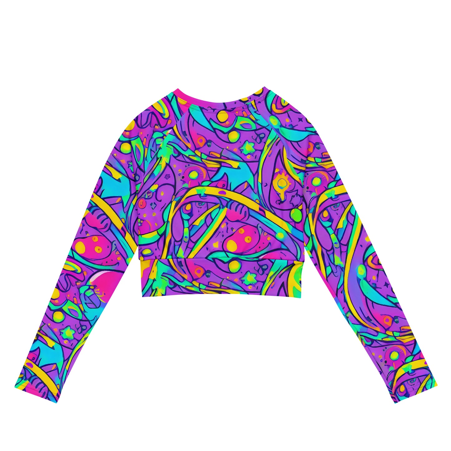 Long Sleeve Crop Top - Neon Galaxy Whirl