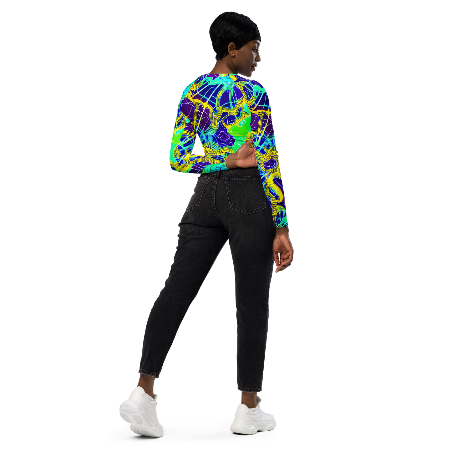 Long Sleeve Crop Top - Neon Jungle Rhapsody