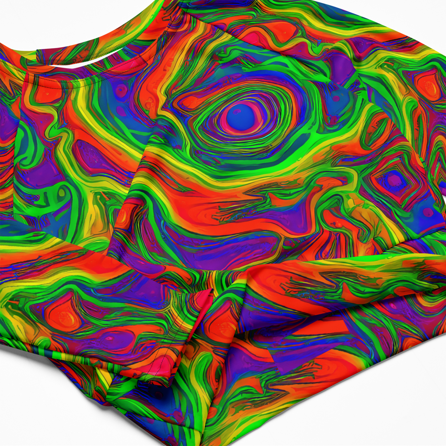 Long Sleeve Crop Top - Psychedelic Waves