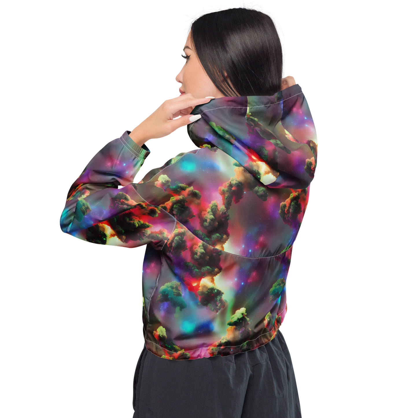 Women's Cropped Windbreaker - Nebula Dreams