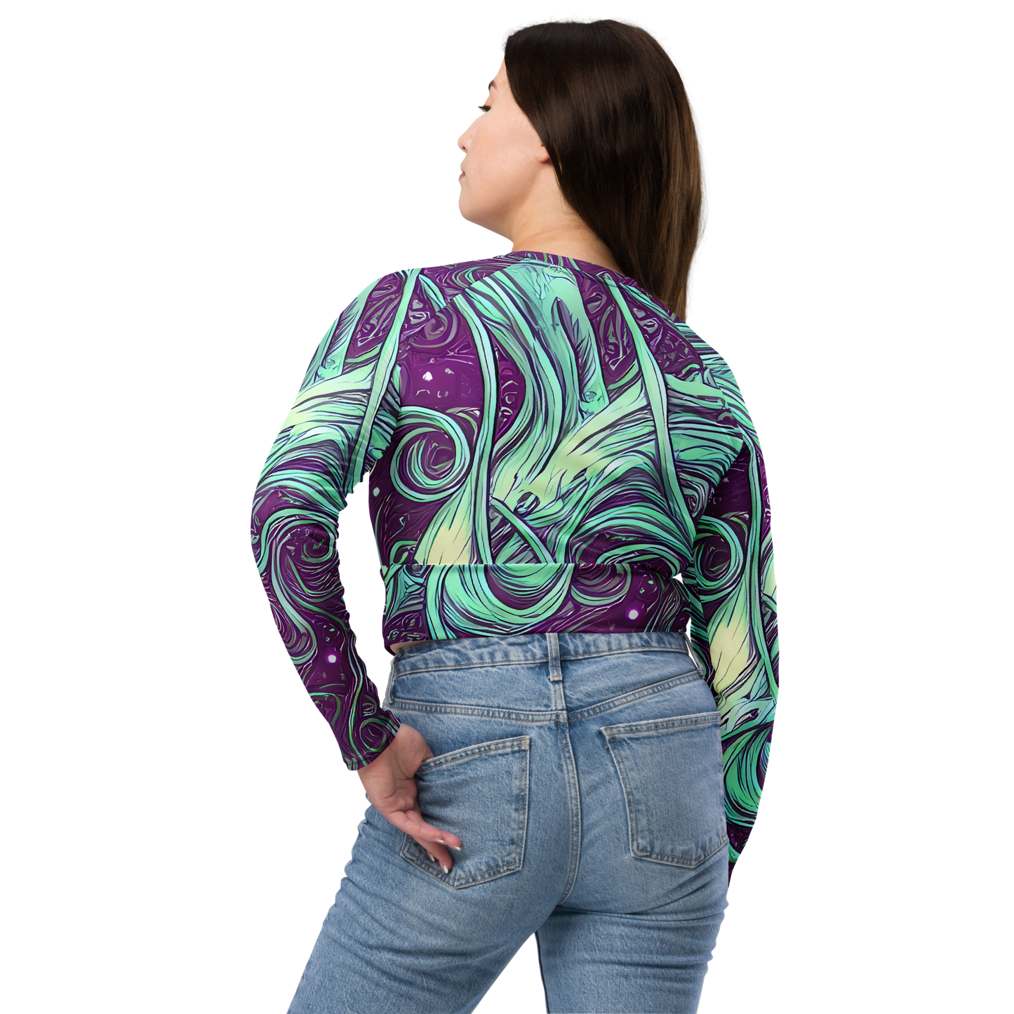 Long Sleeve Crop Top - Temple Swirls