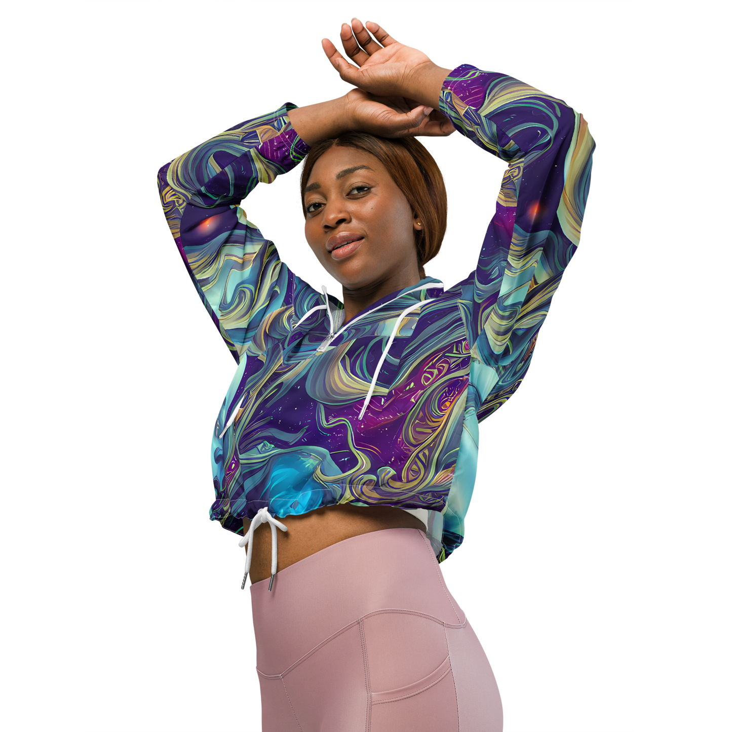 Women's Cropped Windbreaker - Stellar Waves