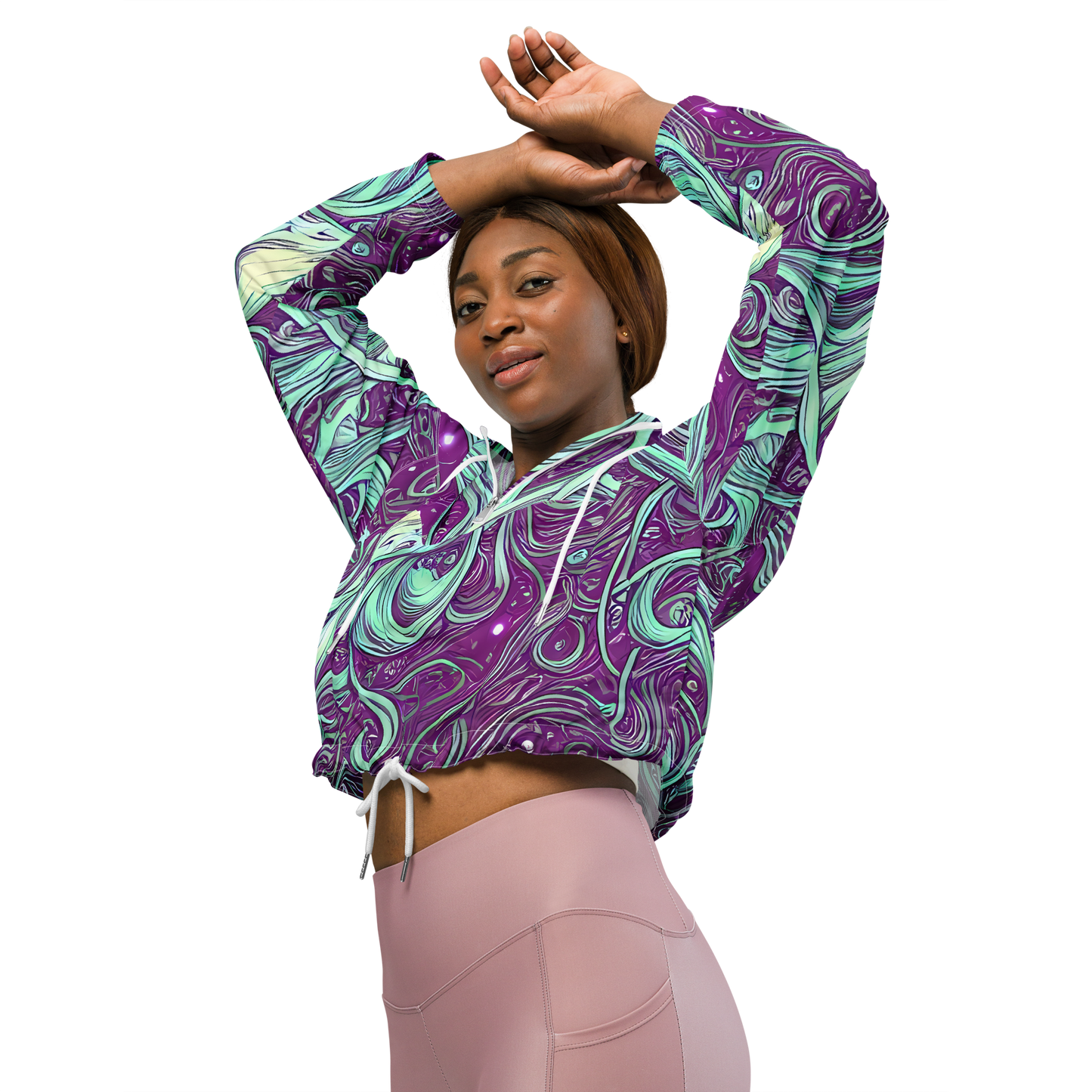 Women's Cropped Windbreaker - Temple Swirls
