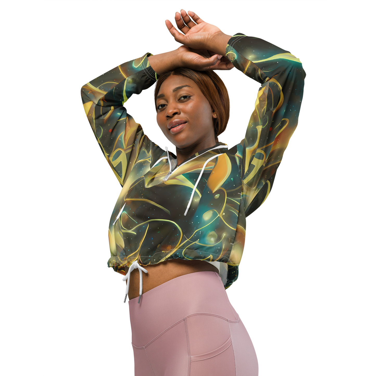 Women's Cropped Windbreaker - Whispering Galaxies