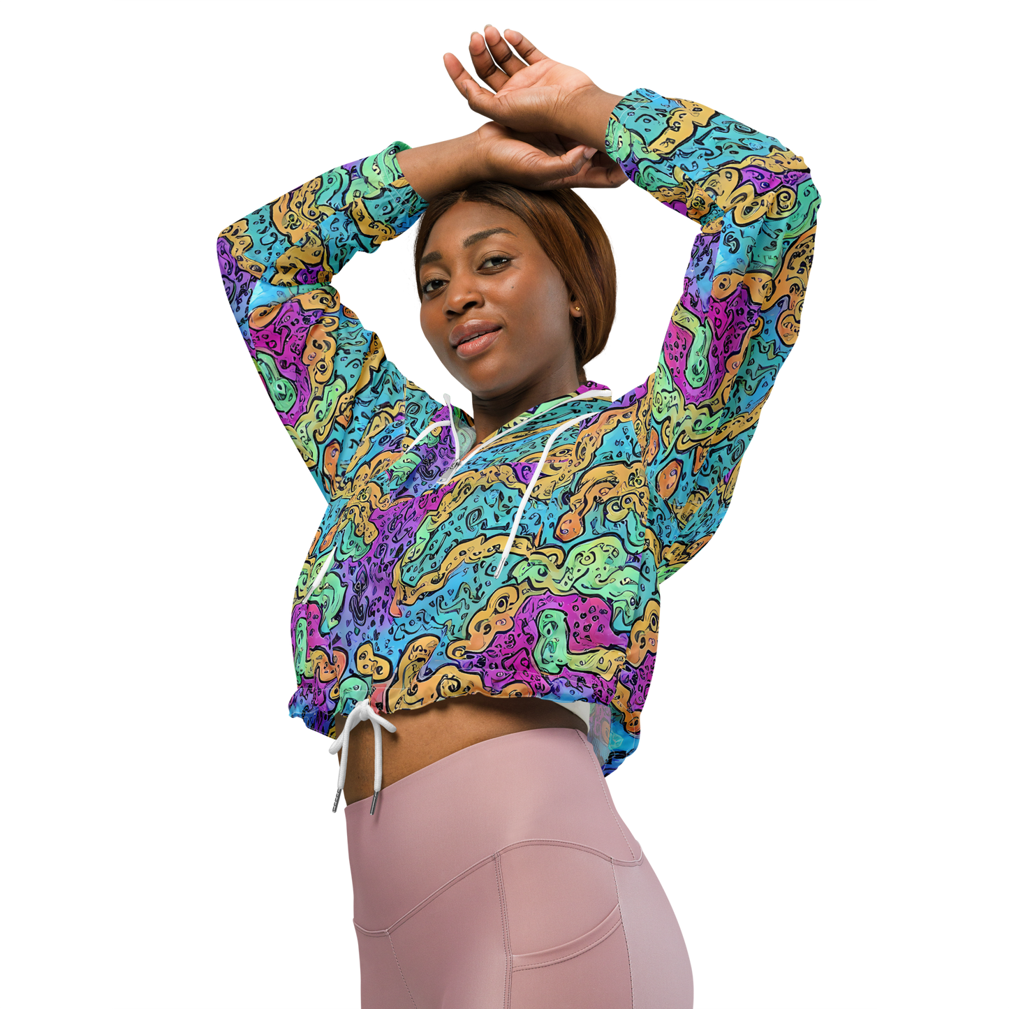 Women's Cropped Windbreaker - Intergalactic Graffiti