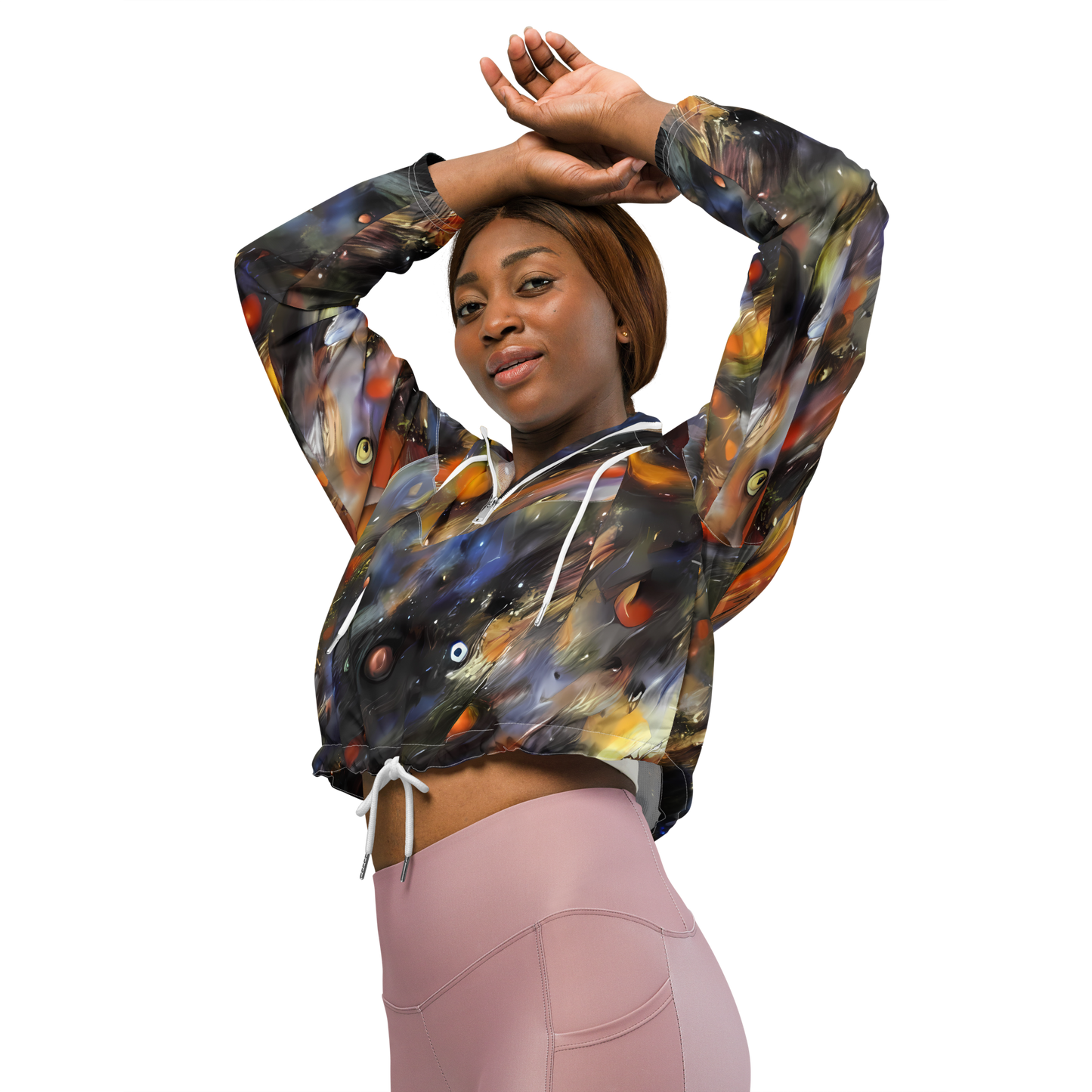 Women's Cropped Windbreaker - Brushstroke Blaze