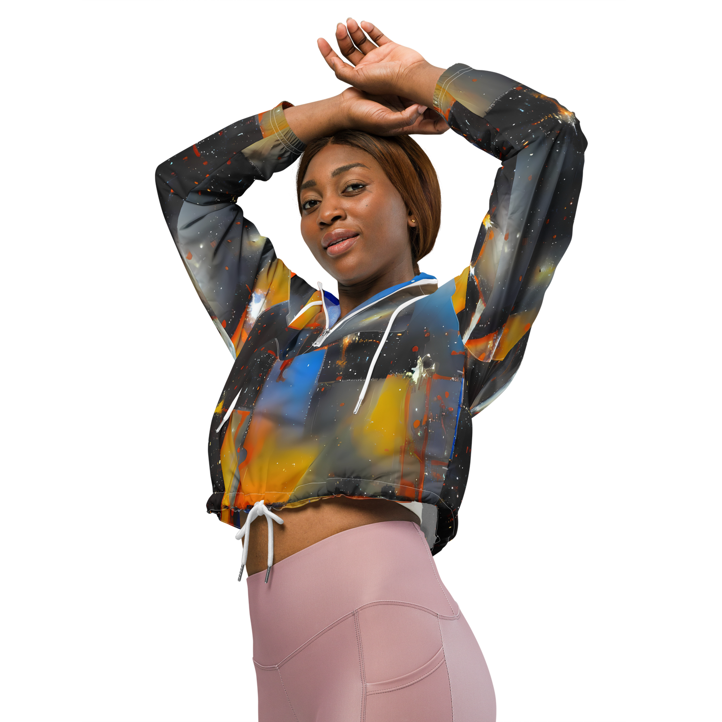 Women's Cropped Windbreaker - Monet's Matrix
