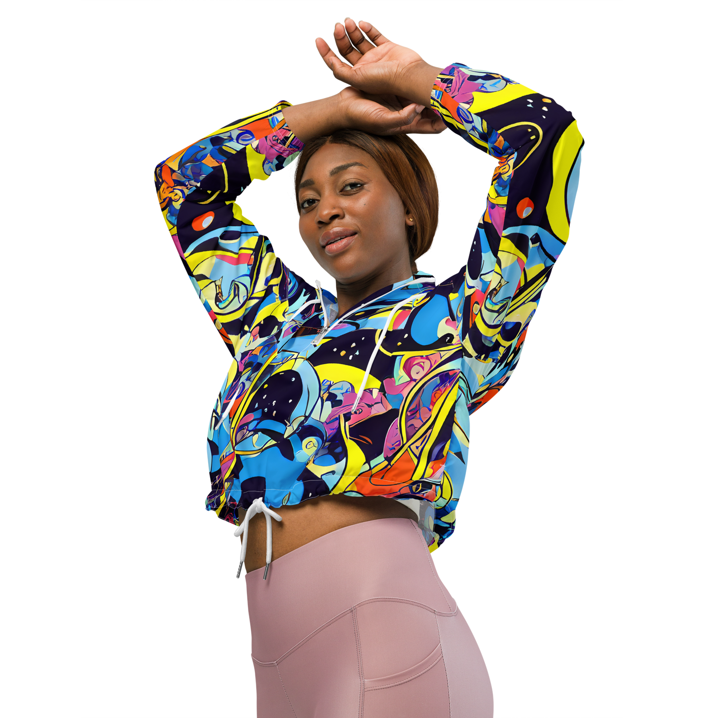 Women's Cropped Windbreaker - Brown Brushwork