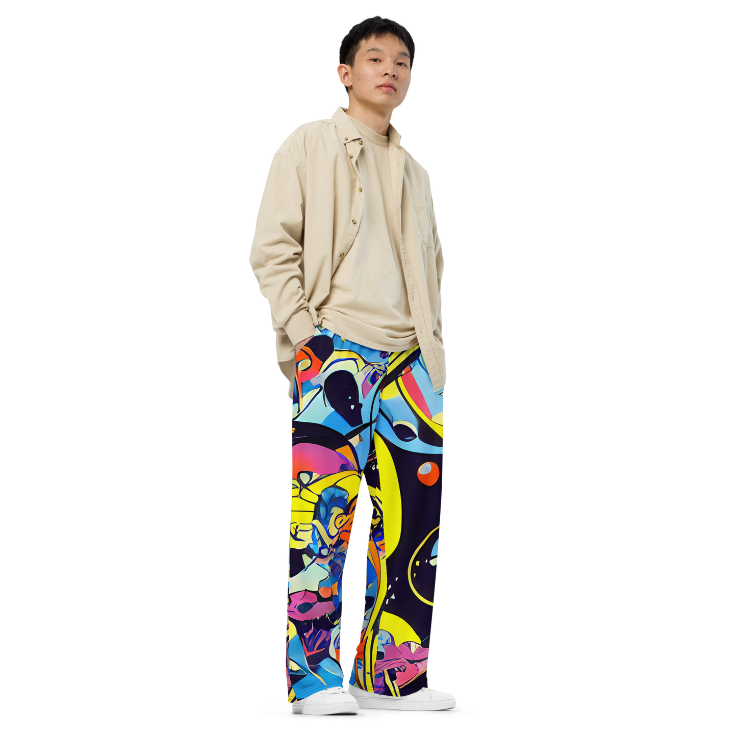 Wide-Leg Pants - Brown Brushwork