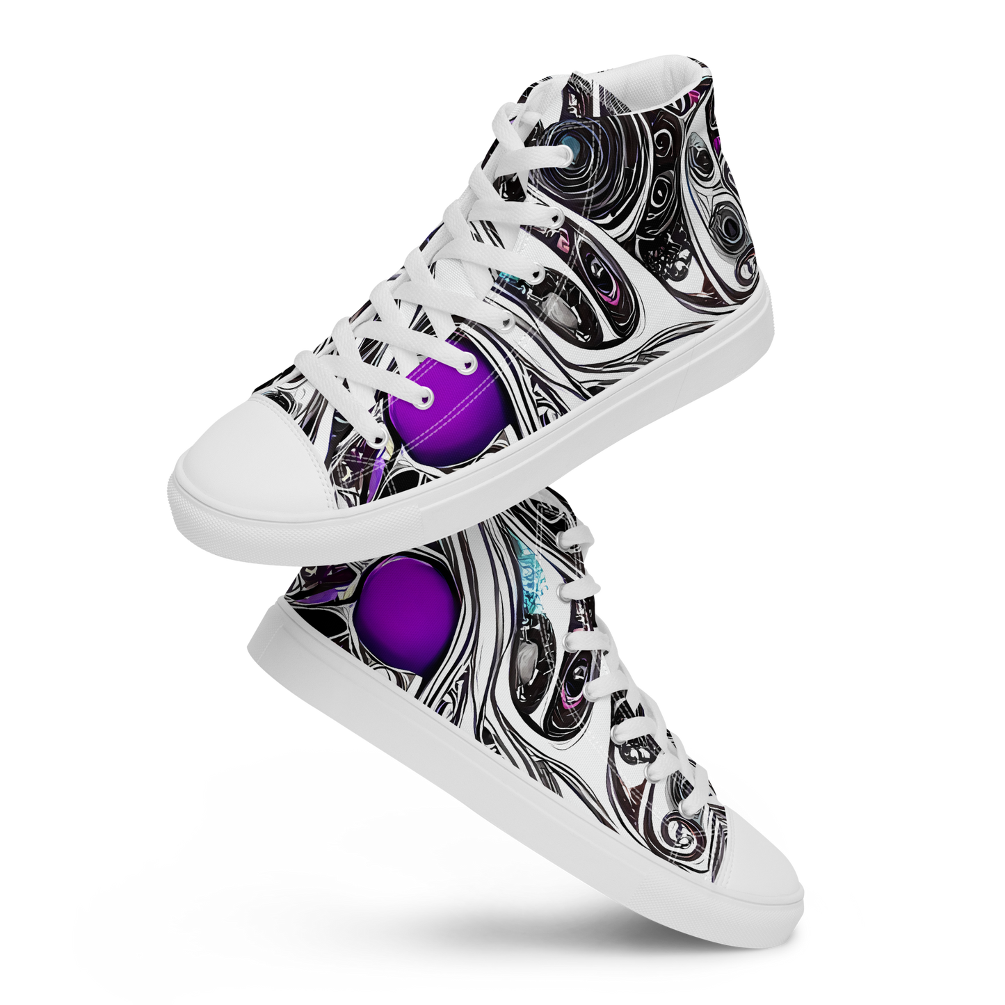 Men's High Top Canvas Shoes - Neo-Noir Waves