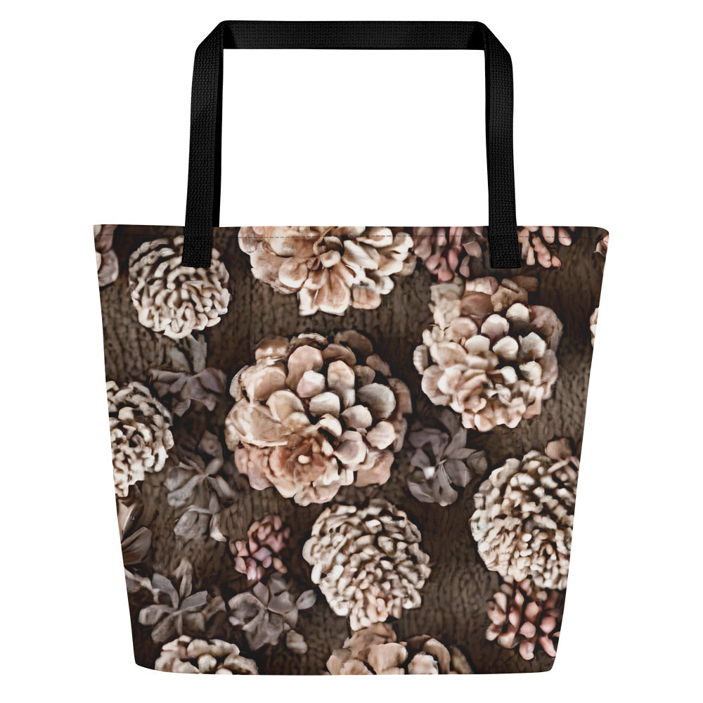 Large Tote Bag w/ Pocket - Pine Cone Reverie