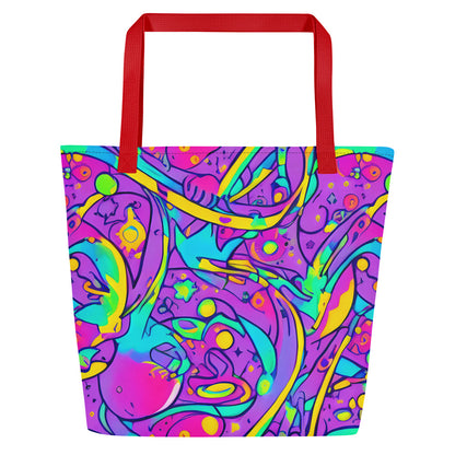 Large Tote Bag w/ Pocket - Neon Galaxy Whirl