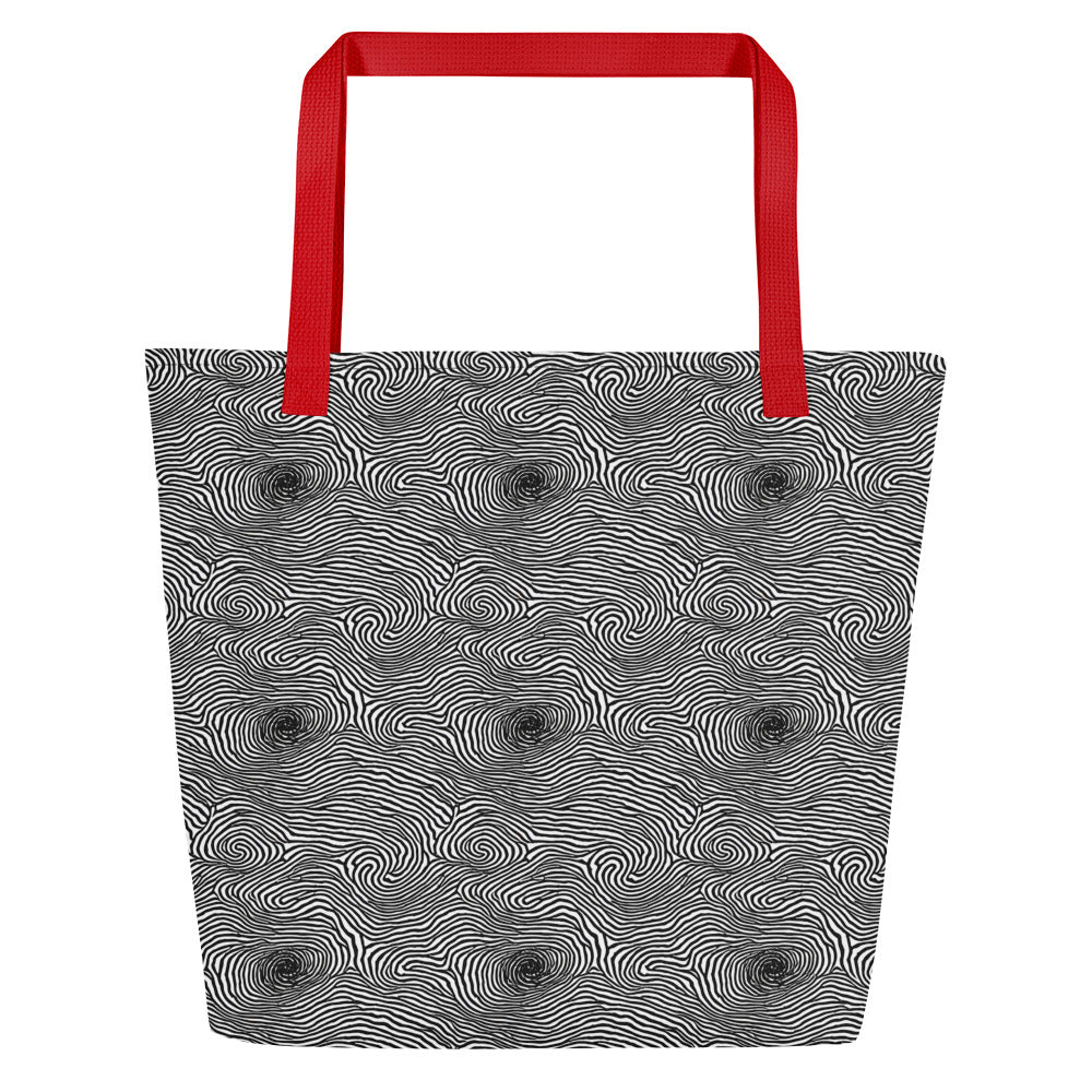 Large Tote Bag w/ Pocket - Black And White Rhapsody