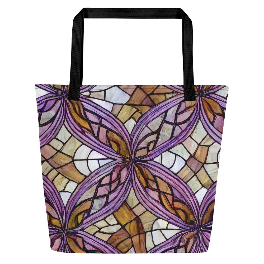 Large Tote Bag w/ Pocket - Stained Glass Whirl