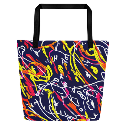 Large Tote Bag w/ Pocket - Neon Currents