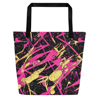 Large Tote Bag w/ Pocket - Galaxy Graffiti