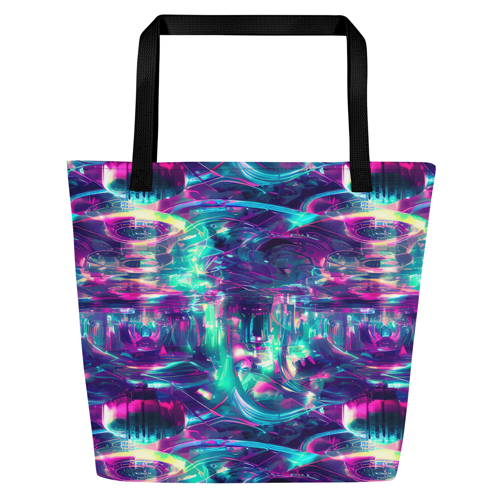 Large Tote Bag w/ Pocket - Synthwave Surge