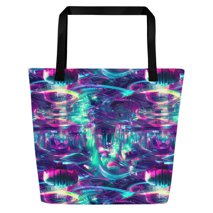 Large Tote Bag w/ Pocket - Synthwave Surge