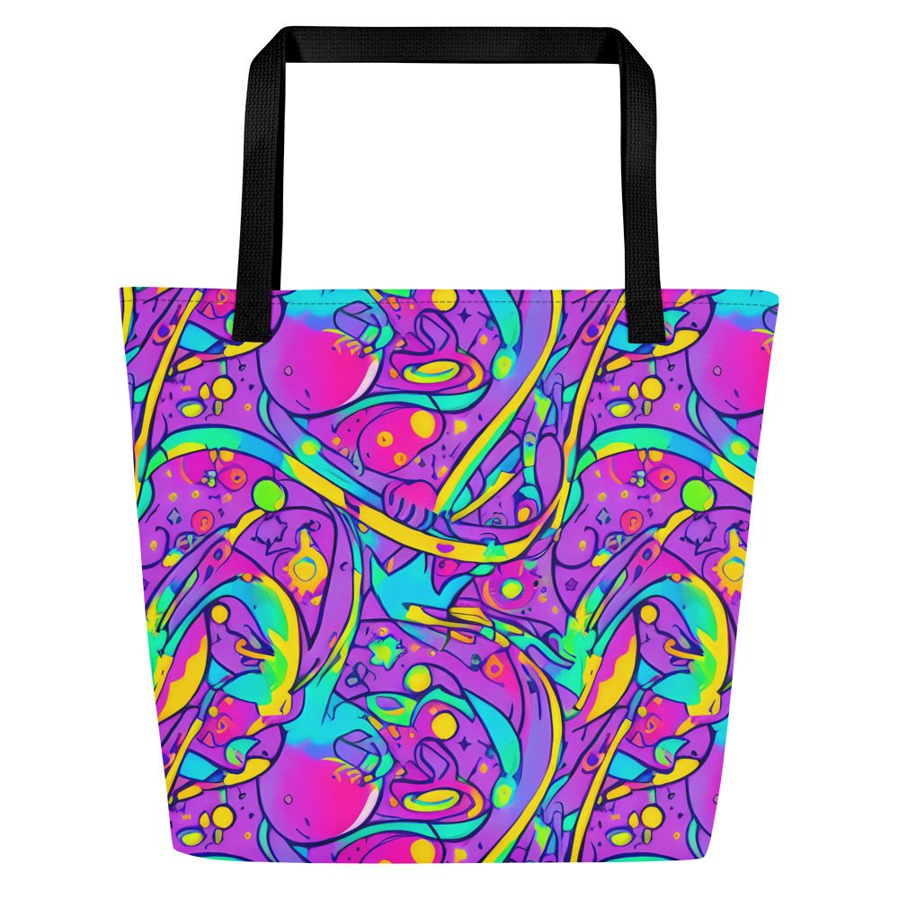 Large Tote Bag w/ Pocket - Neon Galaxy Whirl