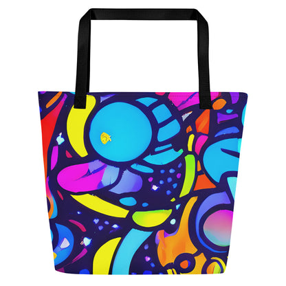 Large Tote Bag w/ Pocket - Neon Graffscape