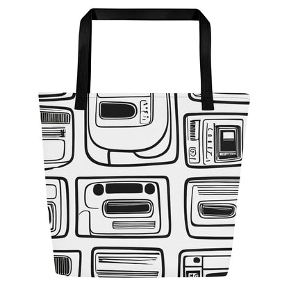 Large Tote Bag w/ Pocket - Techno Echo