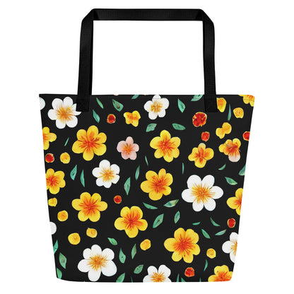 Large Tote Bag w/ Pocket - Sunlit Blossoms