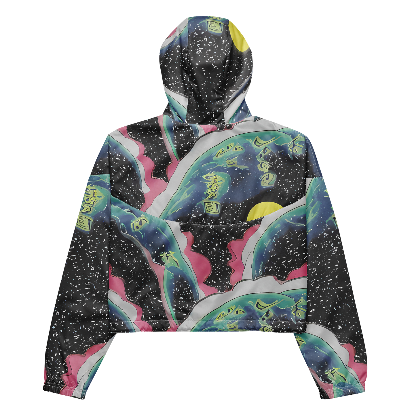 Women's Cropped Windbreaker - Lunar Waves