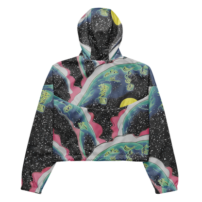 Women's Cropped Windbreaker - Lunar Waves