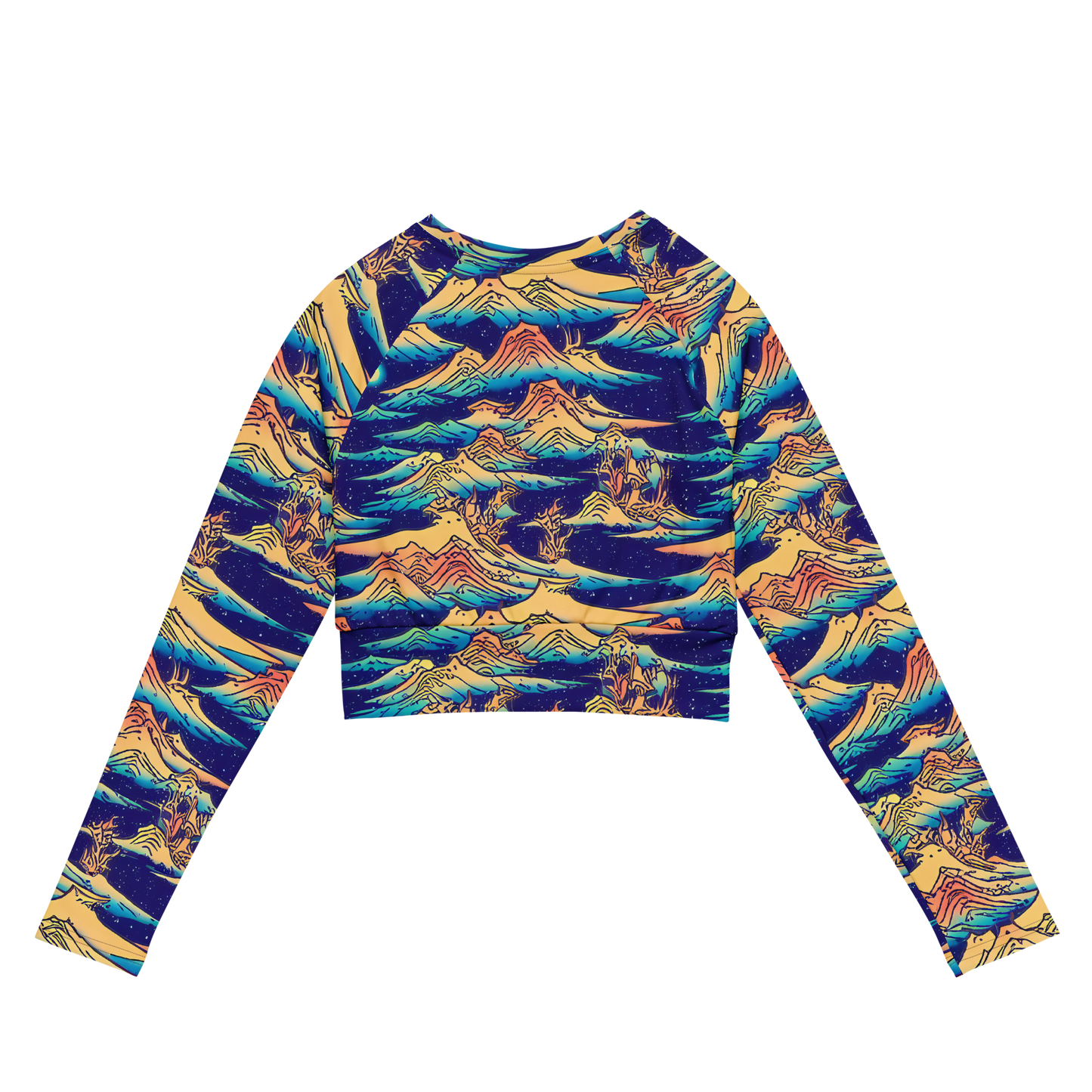 Long Sleeve Crop Top - Mystical Mountain Mirage