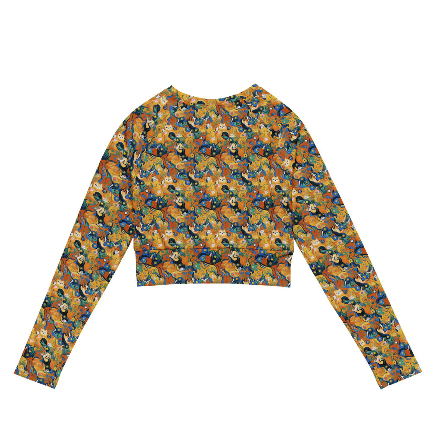 Long Sleeve Crop Top - Whimsical Feline Dance