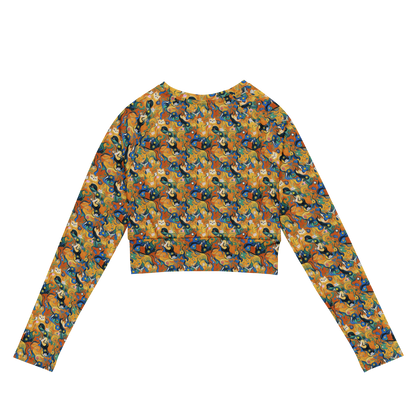 Long Sleeve Crop Top - Whimsical Feline Dance