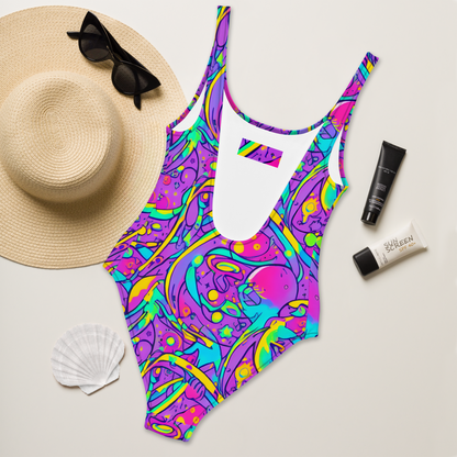 One-Piece Swimsuit - Neon Galaxy Whirl