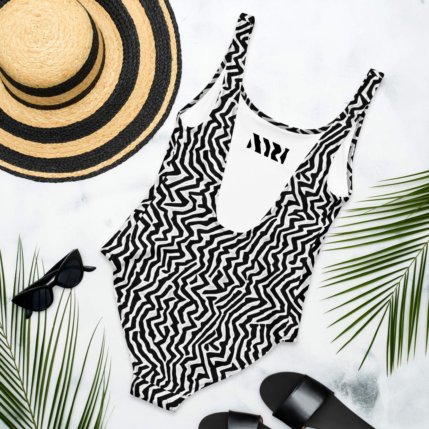 One-Piece Swimsuit - Static Swirl