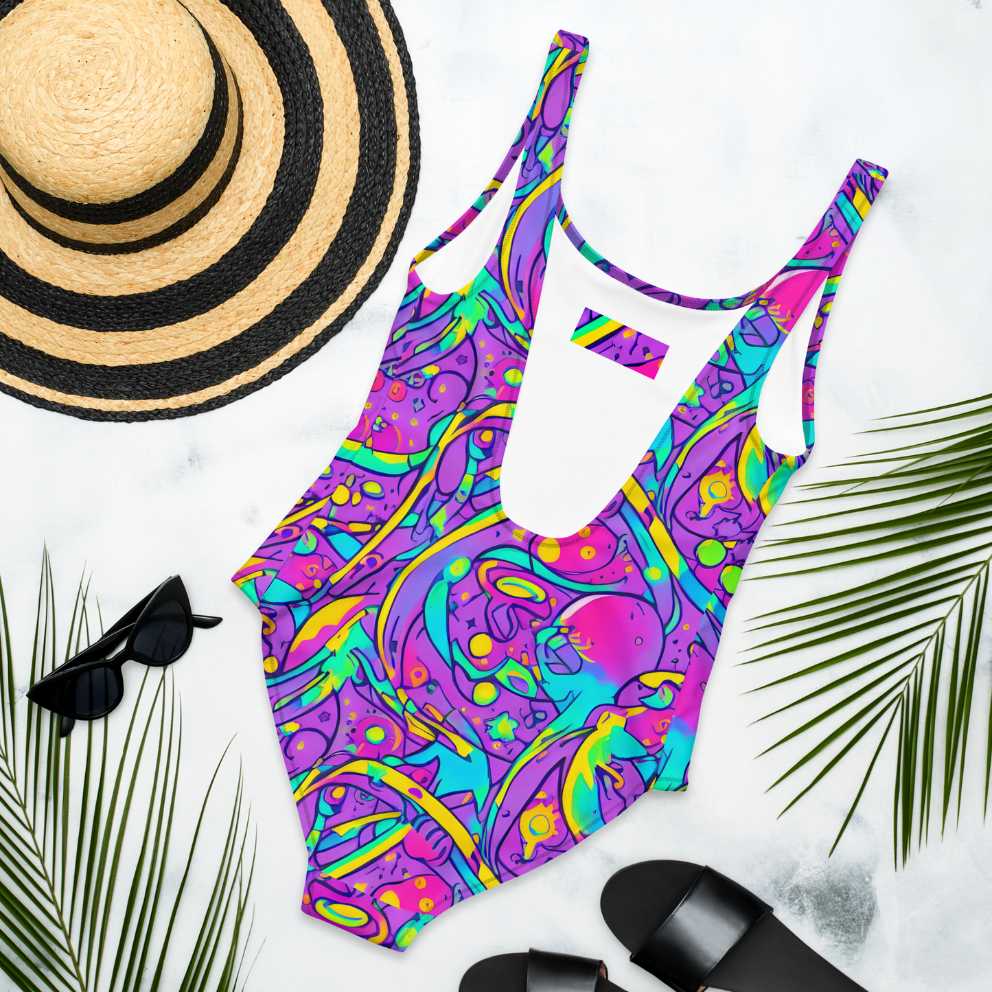 One-Piece Swimsuit - Neon Galaxy Whirl