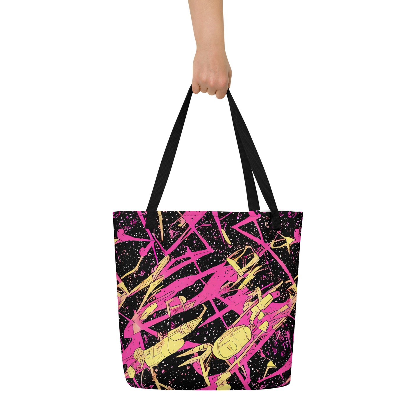 Large Tote Bag w/ Pocket - Galaxy Graffiti