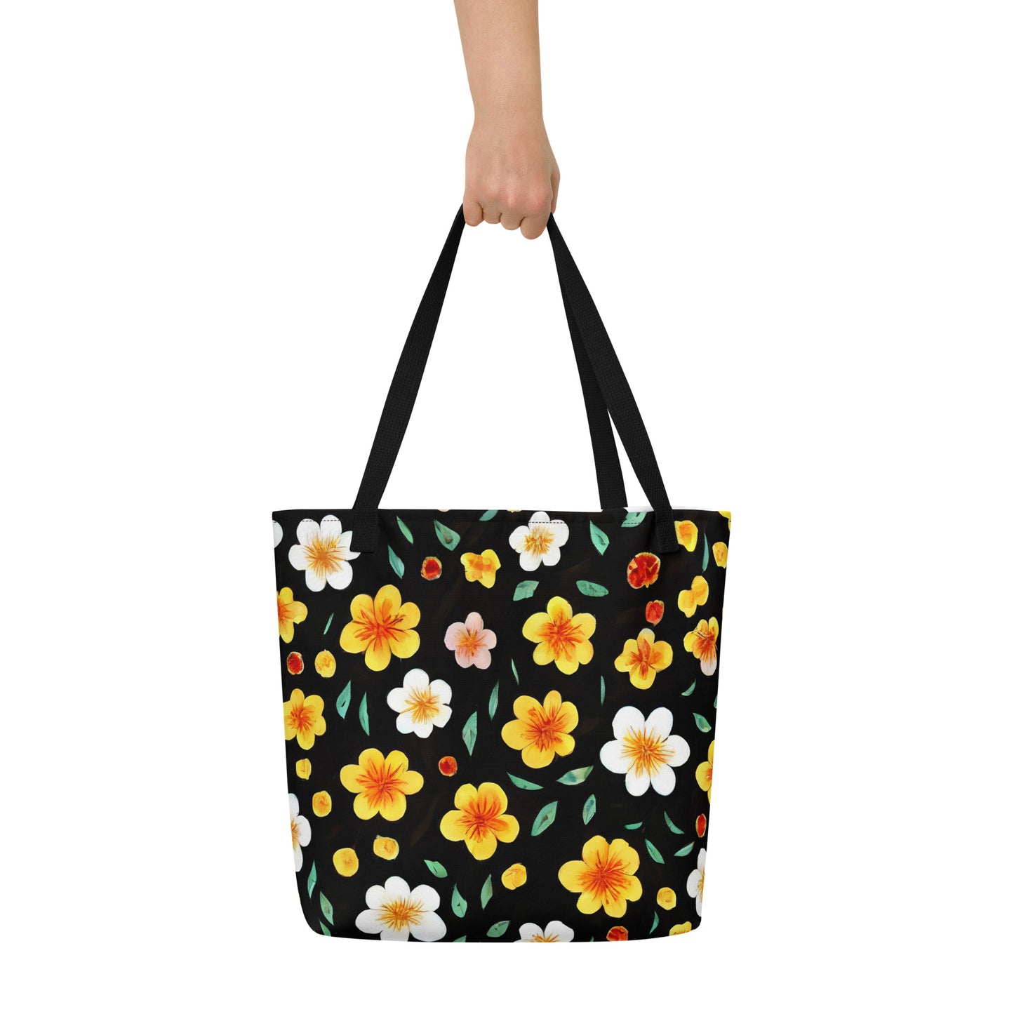 Large Tote Bag w/ Pocket - Sunlit Blossoms