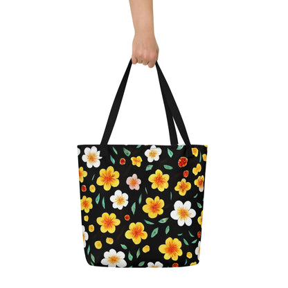 Large Tote Bag w/ Pocket - Sunlit Blossoms