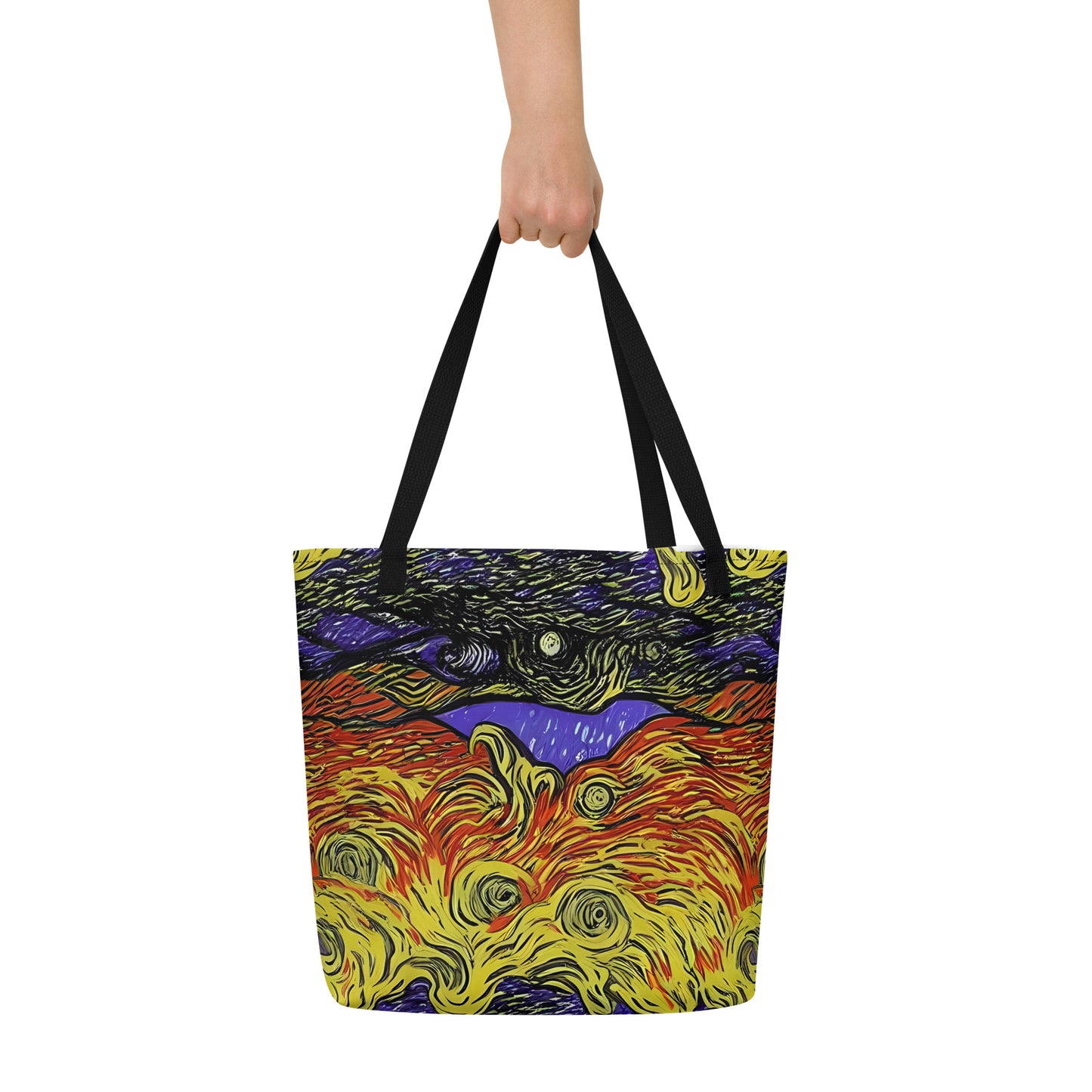 Large Tote Bag w/ Pocket - Dancing Solar Flare