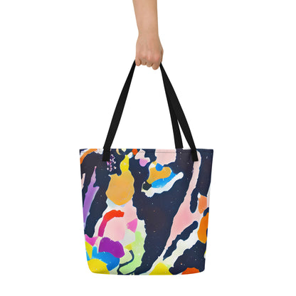 Large Tote Bag w/ Pocket - Kaleido Burst
