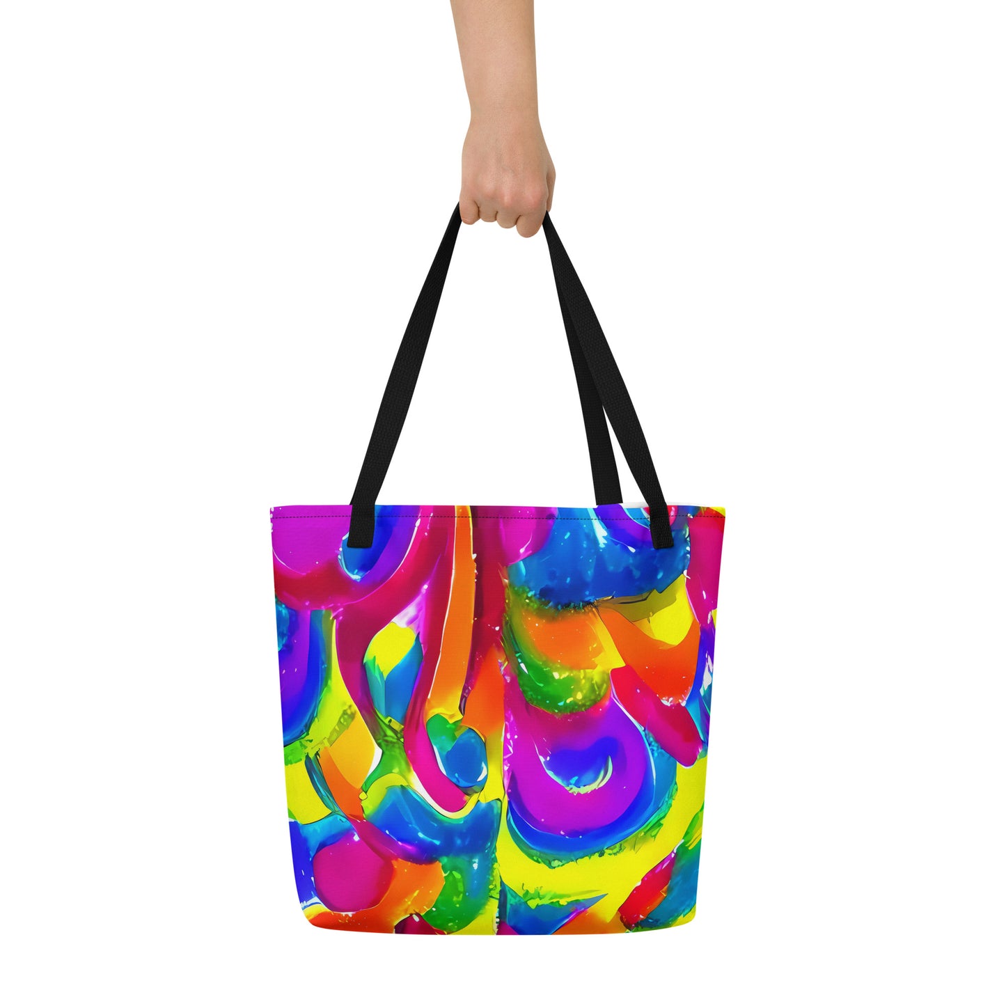 Large Tote Bag w/ Pocket - Psychedelic Splash