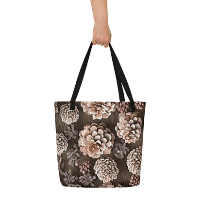 Large Tote Bag w/ Pocket - Pine Cone Reverie