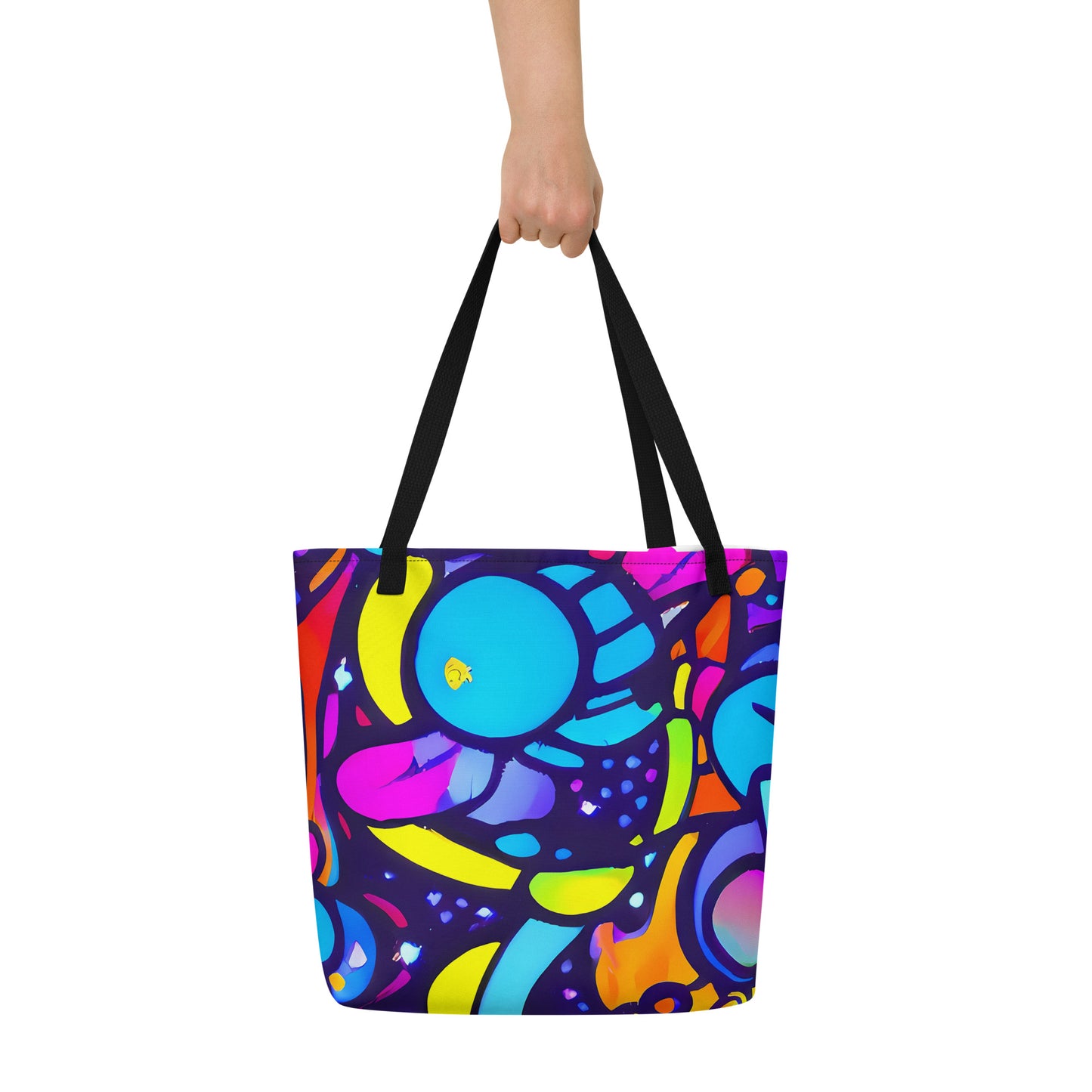 Large Tote Bag w/ Pocket - Neon Graffscape